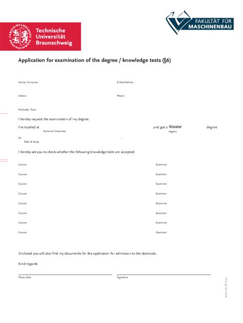 Fillable Online Application For Examination Of The Degree Knowledge