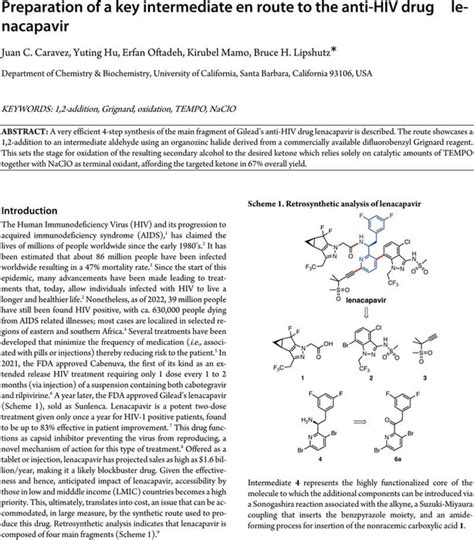 Preparation Of A Key Intermediate En Route To The Anti HIV Drug