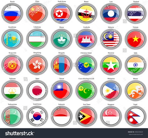 Set Icons Flags Asia Stock Vector (Royalty Free) 458249629