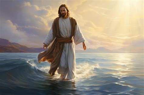 Premium Photo Jesus Christ Walking On Water On The Sea