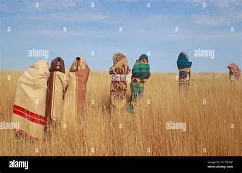 Xhosa Boys Stand In A Field As They Undergo Traditional Xhosa Male