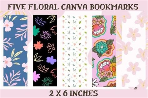 Five Floral Canva Bookmark Templates Designs Graphics