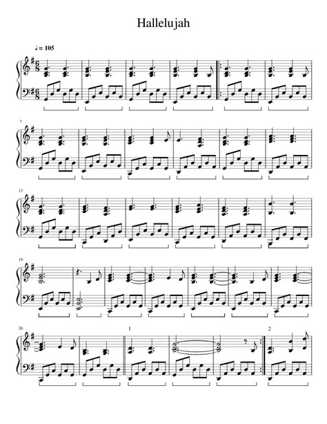 Hallelujah Sheet Music For Piano Solo Easy