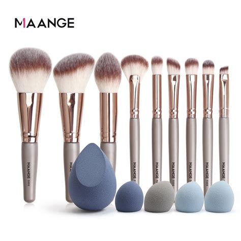 Maange 9pcsset Makeup Brushes Set With 5pcs Soft Sponge