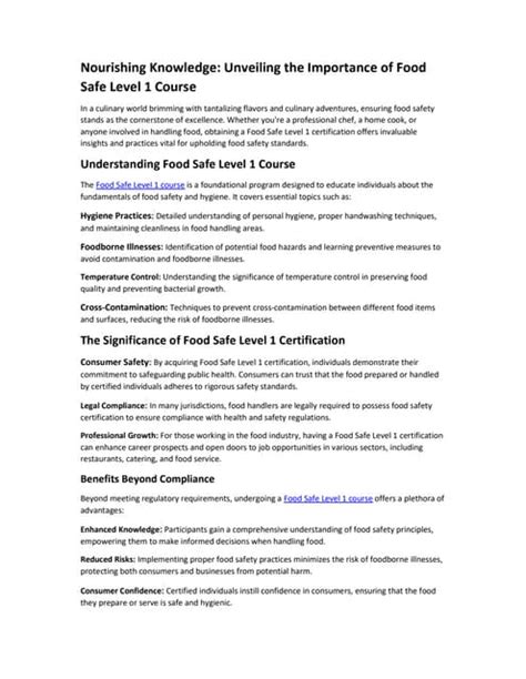 Nourishing Knowledge Unveiling The Importance Of Food Safe Level 1