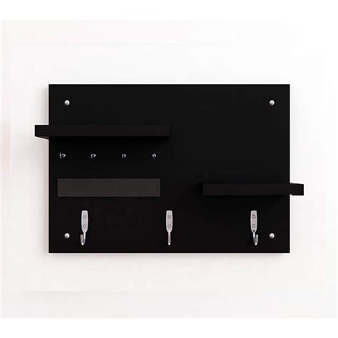 Buy Black Customized Wood Wall Mounted Key Hooks With Double Wall Shelf