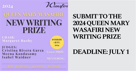 Submit To The 2024 Queen Mary Wasafiri New Writing Prize Deadline July 1