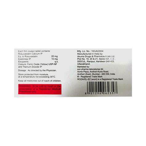 ROZAVEL EZ 20 Tablet 10 S Price Uses Side Effects Netmeds