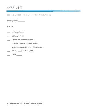 Fillable Online Checklist For Original Listing Application Fax Email