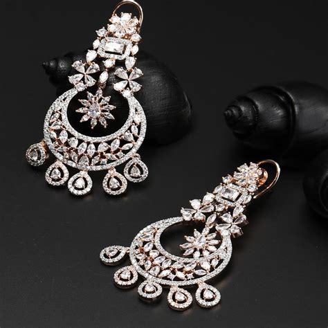 Buy Priyaasi American Diamond Rose Gold Plated Crescent Drop Earring Online