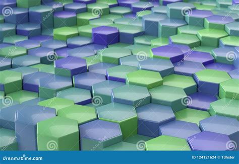 Blue And Green Hexagon Background Perspective 3d Illustration Stock