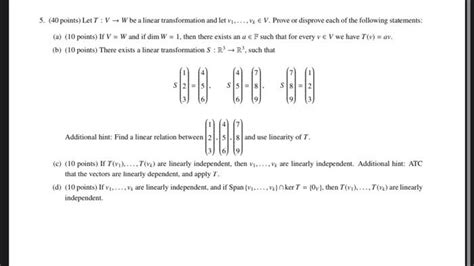 Solved Points Let T Vw Be A Linear Transformation And Chegg