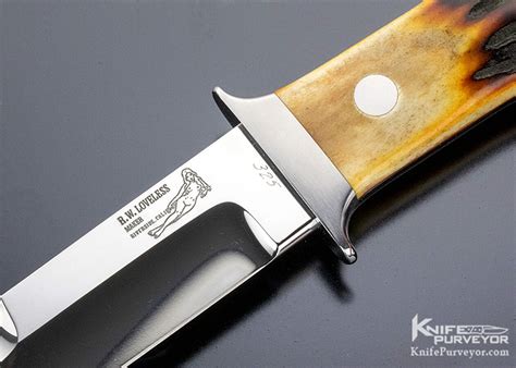 Bob Loveless Custom Knife Amber Stag Double Nude Logo Chute Knife