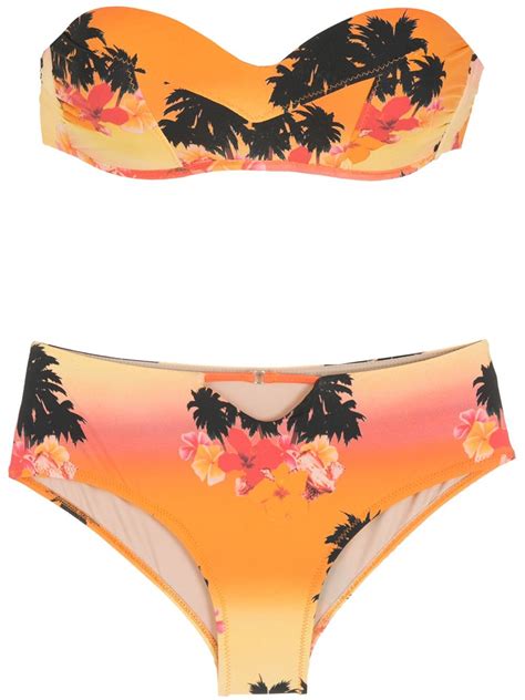 Amir Slama Print Ilha De Hibiscus Bikini Set In Orange ModeSens