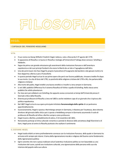 Riassunto Di Filosofia Su Hegel Schemi E Mappe Concettuali Di