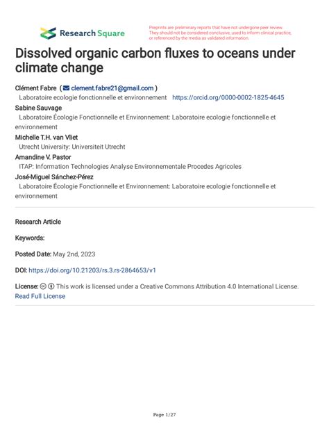 PDF Dissolved Organic Carbon Fluxes To Oceans Under Climate Change