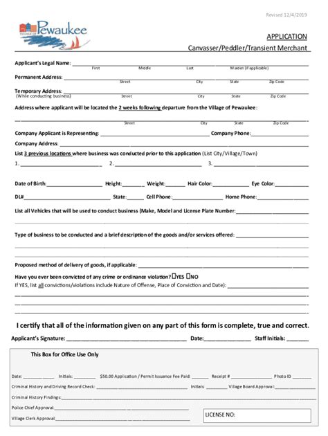 Fillable Online Peddler Permit Village Of Pewaukee Fax Email Print