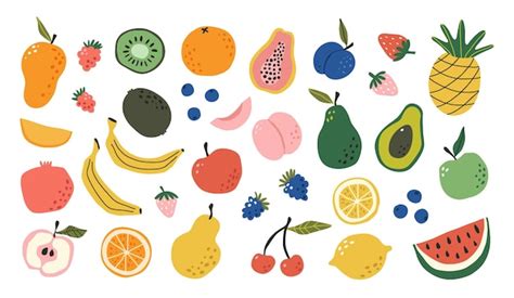 Vector Conjunto Dibujado A Mano Colorido Doodle Frutas Estilo De Dibujo