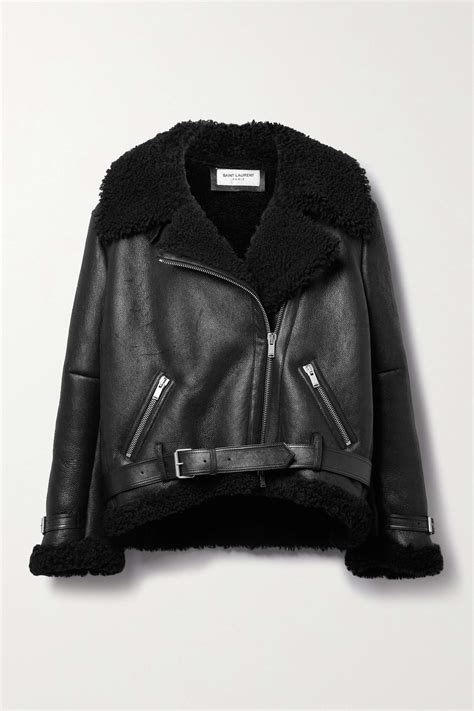 Black Shearling Biker Jacket SAINT LAURENT NET A PORTER