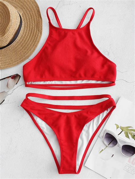 Buy Swimwear Women 2018 Ribbed Y Back Cut Out Bikini