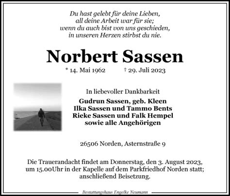 Traueranzeigen Von Norbert Sassen Ok Trauer De