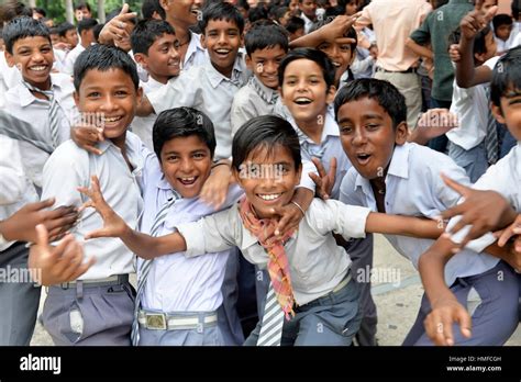 Group Of Indian Boys Wearing School Uniform In Delhi India Stock Photo