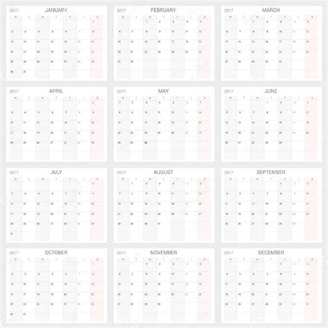 Plantilla Anual Del Planificador Del Calendario De Pared Para 2017