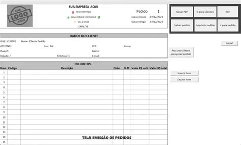 Planilha Cadastro De Clientes Produtos Emiss O De Pedidos R Em
