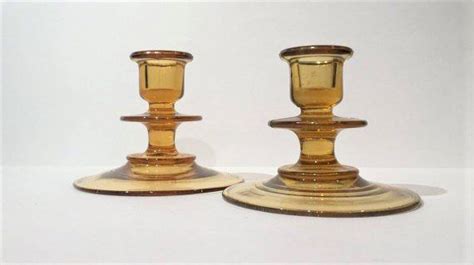 Amber Glass Candlesticks Pair Of Vintage Amber Glass Candlestick