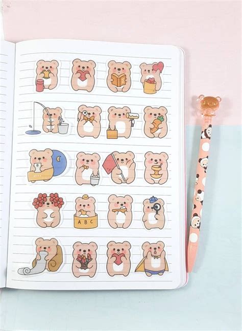 Cute Bear Stickers Kawaii Bear Stickers Journal Stickers | Etsy