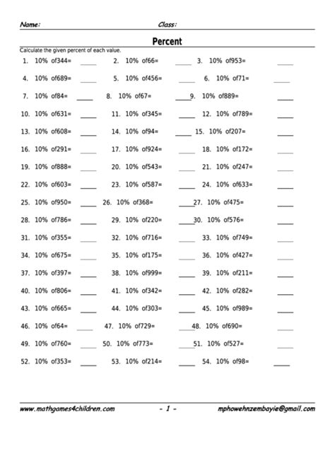 Percent Worksheet With Answer Key Printable Pdf Download