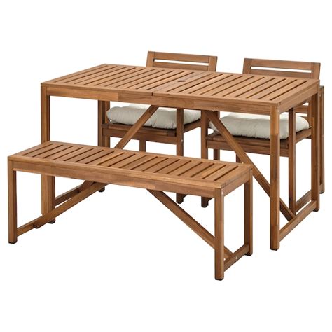 NÄmmarÖ Table 2 Chairs Bench Outdoor Light Brown Stained Kuddarna