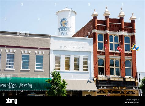 Alabama Troy Small Town Square Downtown Historic Buildings Stock Photo