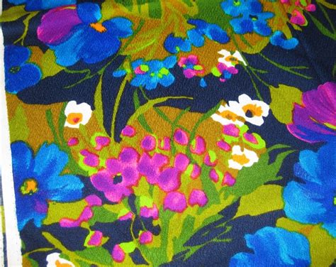 Vintage Hawaiian Fabric Floral Pattern Midnight Blue Etsy