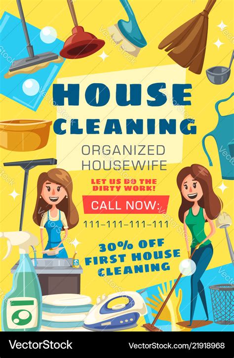 House Cleaning Service Poster Royalty Free Vector Image