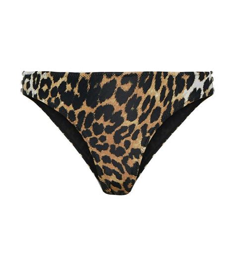 Leopard Print String Bikini Bottoms In Beige Ganni