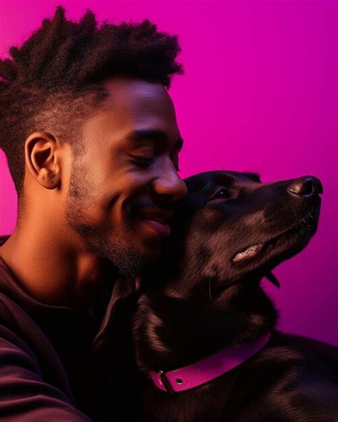 Premium Photo | A black man with your dog petting your dog on tan background