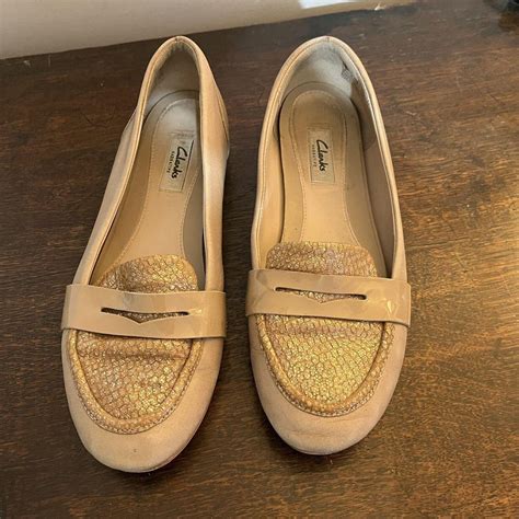 CLARKS Nude Patent Loafer Shoes UK EU Gold Depop