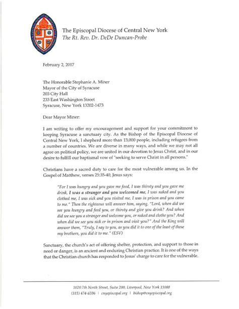 Bishop of Episcopal Diocese of Central New York Writes Letter in ...