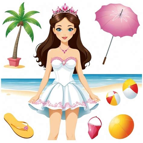 Premium Vector Beach Princess Vector Set White Background Isolated