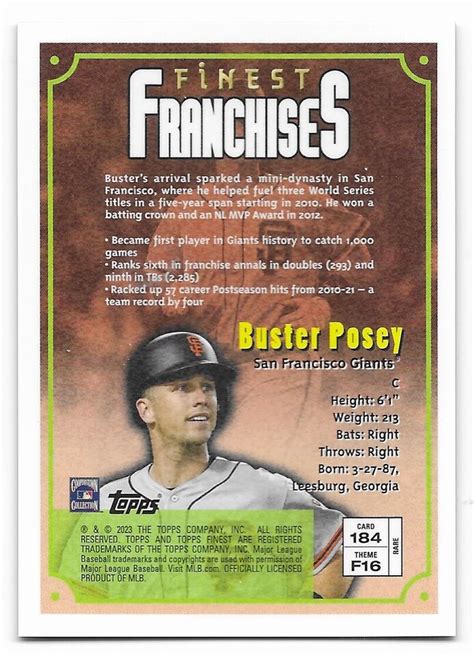 2023 Topps Finest Flashbacks Short Print Franchises Buster Posey 184