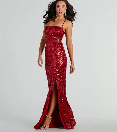 Marisol Lace Up Mermaid Sequin Satin Formal Dress And Windsor