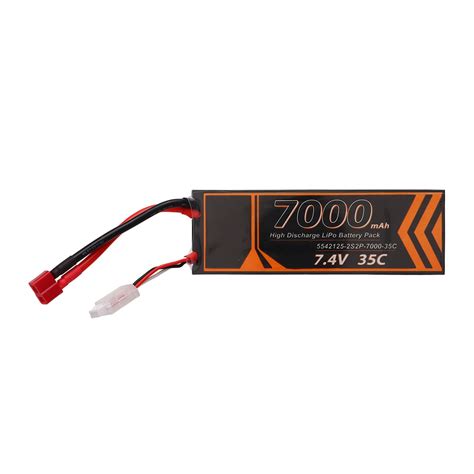 7000mAh Lipo Battery 35C Discharge Rate 7 4V 2S2P T Shape Red Plug RC