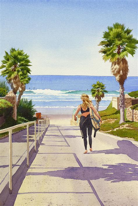 Surfer Girl At Fletcher Cove Painting By Mary Helmreich Fine Art America