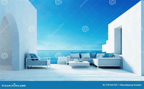 Beach Luxury Living Room - Santorini Island Style - 3D Rendering Stock ...