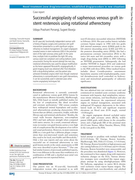 Pdf Successful Angioplasty Of Saphenous Venous Graft In Stent