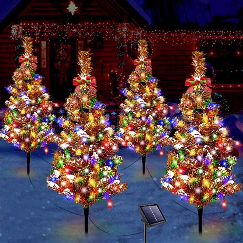 4 Pcs Solar Christmas Tree Outdoor Christmas Decorations