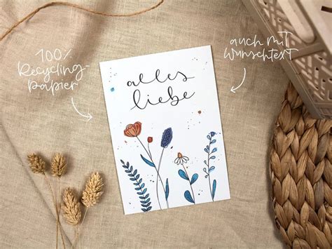 Karte Alles Liebe Blumen Personalisiert Etsy De Karten