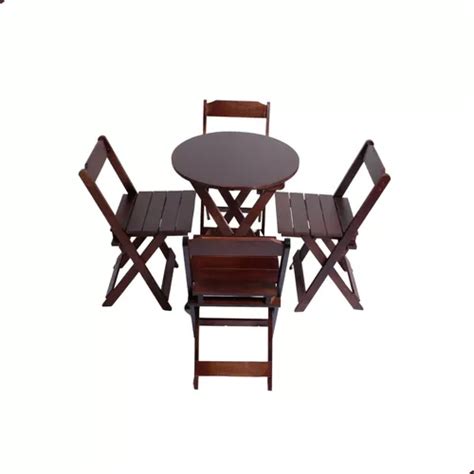 Conjunto Mesa 4 Cadeiras Dobrável Redonda Madeira 70cm Parcelamento