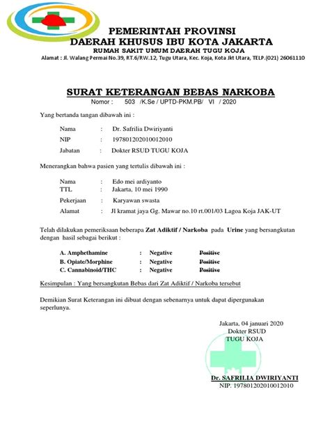 Contoh Surat Keterangan Bebas Narkoba Dan Cara Membuatnya